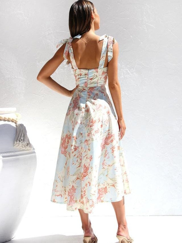 Lira -  Printed Midi Dress with Straps