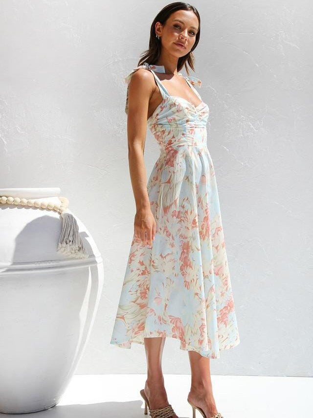 Lira -  Printed Midi Dress with Straps