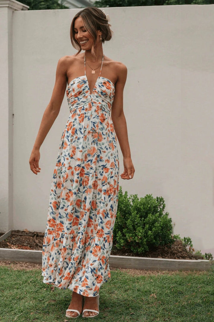 Louise -Floral Halter Maxi Summer Dress