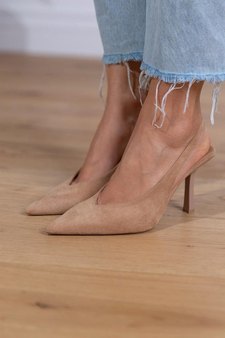Marlena - Nude Slingback Orthopedic Heels with Thin Heel