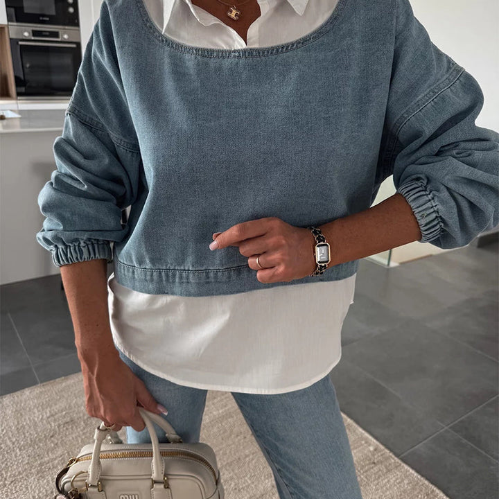 GRACIE-ELEGANT TWO-PIECE DENIM SET