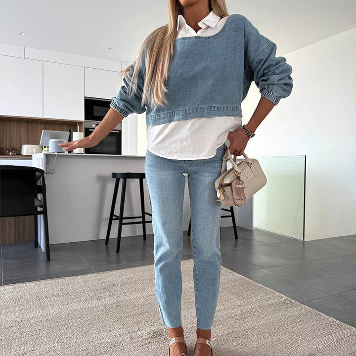 GRACIE-ELEGANT TWO-PIECE DENIM SET